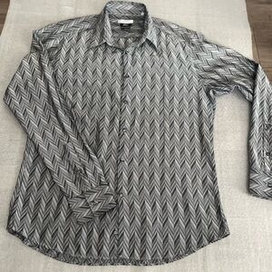 [17.5]Versace Collection Trend Fit Gray Geometric Pattern Dress Shirt